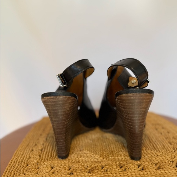 Coach Black Leather Peep Toe Slingback Wedge Sandals Size 8.5 - Picture 5 of 9